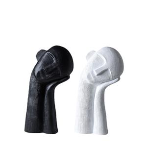 Estatuilla de retrato en blanco y negro, cabeza inclinada, mejilla de mano para mesita de noche, entrada, salón, TV, gabinete de vino, escritorio, cerámica esmaltada - Product Image 5