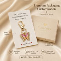 Porte-clés Multicolore Papillon Irisé en Strass avec Cadre Doré, Pendentif Acrylique, Breloque pour Sac, Carte Inspirante, Cadeau