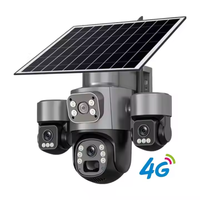 Caméra de surveillance extérieure V380 à trois objectifs, 12MP, carte SIM 4G, vision nocturne solaire, OEM PTZ, caméra de sécurité sans fil CCTV