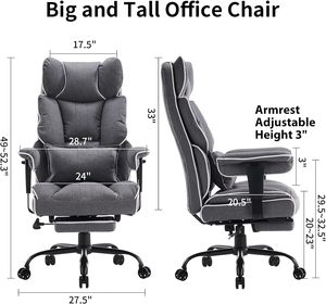 <span class=keywords><strong>Silla</strong></span> de oficina <span class=keywords><strong>ejecutiva</strong></span> reclinable de rotación ajustable grande y alta <span class=keywords><strong>gris</strong></span> con respaldo alto ergonómico con reposapiés - Product Image 2