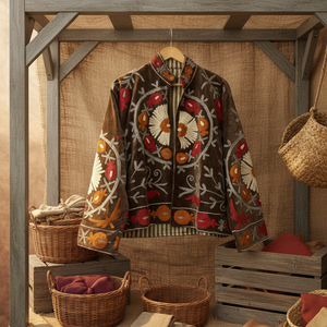 Women Handmade Knitted <b>Velvet</b> Embroidered Floral Folk Bomber Jacket Luxury Ethnic Boho Winter Breathable Outerwear Export - Product Image 1