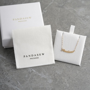 ถุงผ้าฝ้ายลายก้างปลาสีขาว PandaSew พร้อมโลโก้สั่งทำพิเศษ  พร้อมแผ่นรอง  สำหรับบรรจุภัณฑ์ของขวัญ  ซองใส่เครื่องประดับ - Product Image 3