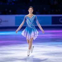 Costume de patinage artistique pour enfants et adultes, robe en maille à manches longues bleu-violet dégradé avec strass pour spectacle sur glace