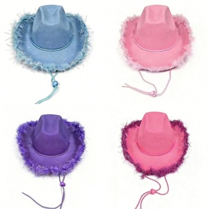 Sombrero Vaquero Vintage para Mujer, Adorno de Plumas Brillantes y Esponjosas, Estilo Occidental para Halloween, Cumpleaños, Despedida de Soltera - Product Image 2