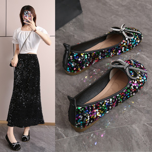 Ladies Luxury Slip-On Anti-Slippery Pointed Toe Sequin Bow <b>Flats</b> Breathable Comfortable Summer Shoes PU Lining - Product Image 5