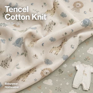 Tela de Jersey de Algodón y <span class=keywords><strong>Lyocell</strong></span> Estampada Personalizada, Textil de Punto Ligero y Suave para Trajes de Recién Nacido y Artículos Esenciales de Guardería, por Rollo - Product Image 1