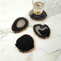 Ensemble de sous-verres modernes en résine époxy faits à la main |   Sous-verres de style agate avec bordure dorée, design artistique nature morte, haute qualité