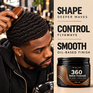 โพเมดจัดแต่งทรงผม 360 Wave สำหรับผู้ชาย สูตรน้ำมัน ยึดเกาะแข็งแรง ผสมเชียบัตเตอร์และขี้ผึ้ง สำหรับลอนผมลึก ขนาด 113 กรัม 4 ออนซ์ บรรจุในกระปุก (OEM Private Label) - Product Image 5