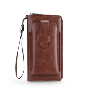 Portefeuille en cuir pour homme, pochette de marque pour téléphone, double fermeture éclair, portefeuille de luxe, pochette en cuir, grande capacité - Product Image 6