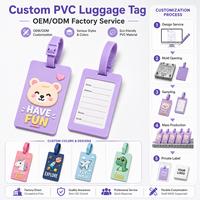 Étiquette de bagage personnalisée OEM en PVC, motif animal de dessin animé, étiquette d'identification de voyage en caoutchouc étanche
