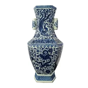 双柄复古花瓶中国古董手绘花瓶龙凤家居装饰
