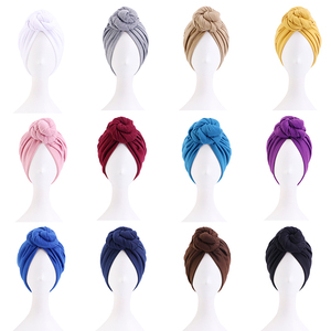 Bandeau pour femmes, turban noué uni, bonnet doux pré-noué, bandeaux plissés - Product Image 6