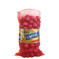 Sac en filet rouge Leno pour l'emballage des oignons avec étiquette de marque personnalisée, sacs en filet plastique respirants pour la vente en gros de légumes