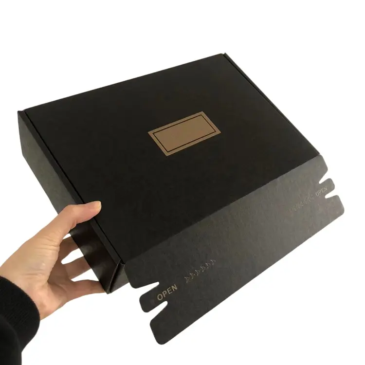 Custom Design lacero Strip cerniera Mailer spedizione scatola di cartone ondulato scatola nera autosigillante scatola di carta per imballaggio con Logo