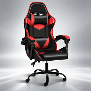 Silla <span class=keywords><strong>Gamer</strong></span> Negra y Roja con Función Reclinable, Ergonómica, Respaldo Alto Ajustable y Giratoria - Product Image 1