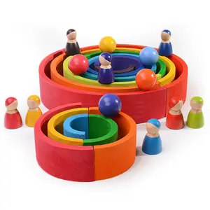 COMIKI 12 Stück farbiger Bogen Bildungs blöcke Montessori Spielzeug Kinder Holz Regenbogen Stapler für Kinder