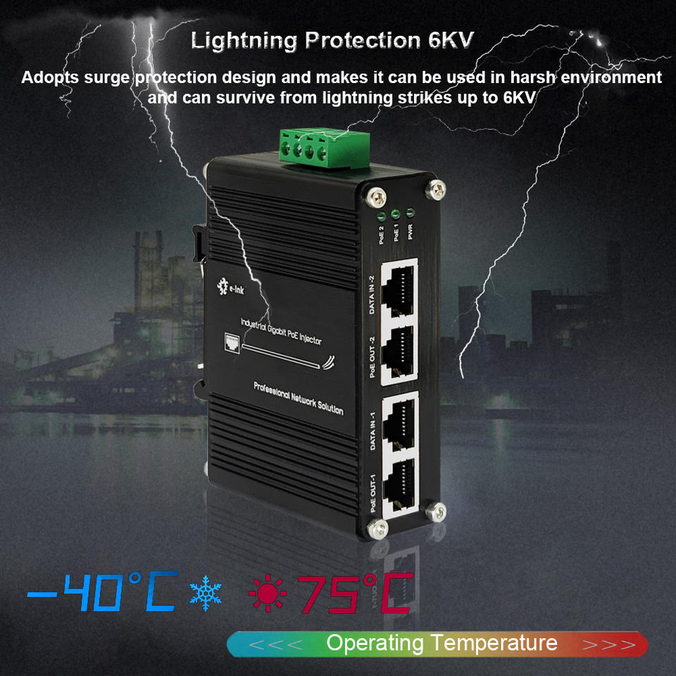 Industrial Gigabit PoE+ Injector PoE Injector with 12-48VDC Input DIN-Rail and Wall Mount