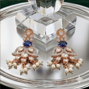 Rose Gold Sapphire 925 <b>Silver</b> <b>Choker</b> Necklace Set with Freshwater Pearls and Diamond Accents for Women Wedding Jewelry - Product Image 2