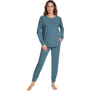 Conjunto de Pijama Personalizado para Mujer, Manga Larga, Cuello Redondo, Suave, 2 Piezas, Pantalones Jogger, Tela de Viscosa de Bambú - Product Image 1