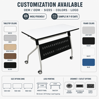 Table de réunion pliante pour bureau 1200x600x750mm avec plateau blanc, panneau de modestie et roulettes verrouillables – Idéale pour les projets de bureau