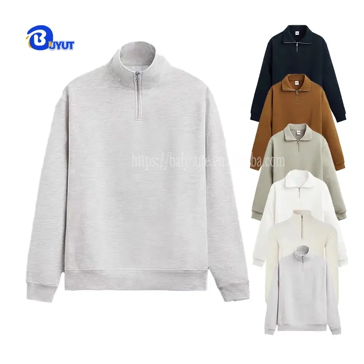 1/4 Zip Pullovers sweatshirt Unisex Thick polyester Cotton Blend Fleece 100& Polyester terry Crew neck 1 4 zipper Sweatshirts