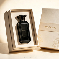 Flacon de parfum de luxe géométrique avec vaporisateur, bouchon en forme d'entonnoir noir et boîte d'emballage haut de gamme disponibles. Échantillons disponibles.