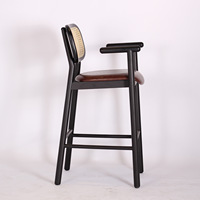 Tabouret de bar moderne en rotin et bois à dossier haut, chaise de salle à manger en osier pour restaurant et café