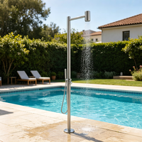 Robinet de douche extérieur moderne en acier inoxydable 304 brossé, chaud/froid, à poser au sol, avec design pluie pour piscine
