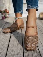 Ballerines Mary Jane en maille pour femmes, à bout carré, à enfiler, ajourées et respirantes, vente en gros, logo personnalisé