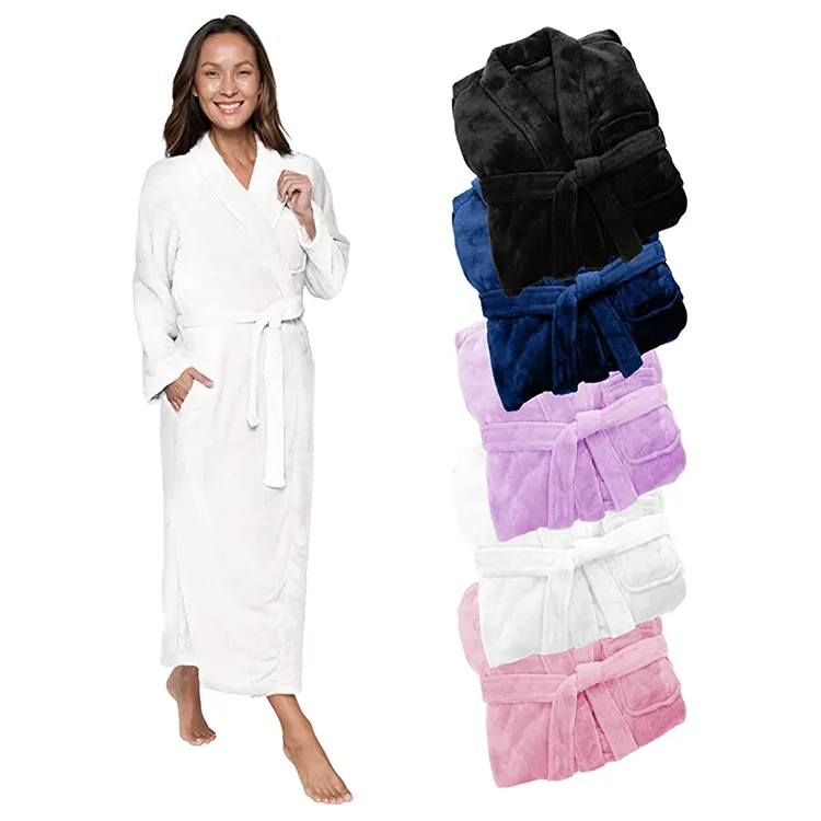 BSCI CVS Wholesale robe sleepwear flannel fleece bathrobes women's flannel solid robe adult Ladies Gown Women's flannel Robe