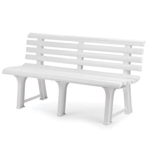 Banc de jardin en plastique blanc 145x49x74 cm, 3 places, résistant aux UV, résistant aux intempéries - Product Image 1