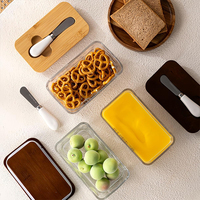 Conteneur à beurre en verre transparent de qualité supérieure personnalisé avec emplacement intégré pour couteau à beurre, boîte de conservation du beurre pour la cuisine, boîte de rangement alimentaire empilable