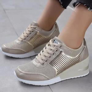 Sneakers da Donna <span class=keywords><strong>con</strong></span> Glitter Champagne e Rete - <span class=keywords><strong>Scarpe</strong></span> Casual <span class=keywords><strong>con</strong></span> <span class=keywords><strong>Zeppa</strong></span> e Lacci per Camminata 2025 - Product Image 1
