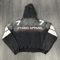 Blouson à capuche numérique d'hiver noir délavé à l'acide, brodé sur mesure pour homme, style gothique Y2K streetwear, en coton épais 100%