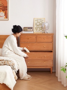 <span class=keywords><strong>Commode</strong></span> à 5 <span class=keywords><strong>tiroirs</strong></span> <span class=keywords><strong>en</strong></span> chêne massif, style moderne minimaliste, avec pieds effilés, meuble de rangement pour salon et chambre à coucher - Product Image 2