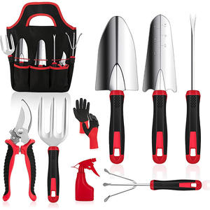 <b>Garden</b> <b>Tool</b> <b>Set</b> 9-Piece Stainless Steel Heavy Duty With Bag Red Durable For Outdoor Plant Care And DIY Use - Product Image 1