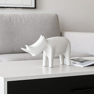 Merlin Living Animal Céramique Décoration Blanc Art Rhinocéros Ornement pour Bureau Moderne Décor À La Maison Chaozhou Usine OEMODM - Product Image 5