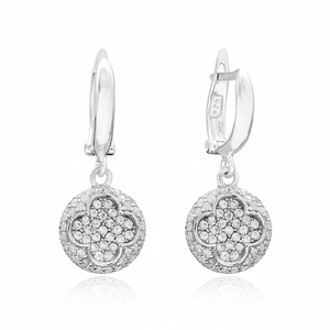 Clover Round Design Cleart CZ Stone Geometric Jewellery Turkish Wholesale 925 Sterling <b>Silver</b> Jewelry <b>Dangle</b> <b>Earrings</b> - Product Image 2