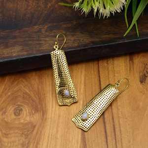 ต่างหูห้อยทองเหลืองพร้อมพลอยยาวแบบโบฮีเมียนต่างหูระย้าของขวัญสำหรับเธอ - Product Image 3