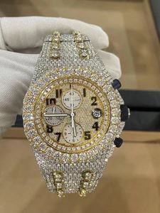 Reloj de pulsera de diamantes personalizado de alta calidad, 42 mm, movimiento 3126, cronógrafo con esfera de morganita helada totalmente de diamantes. - Product Image 2