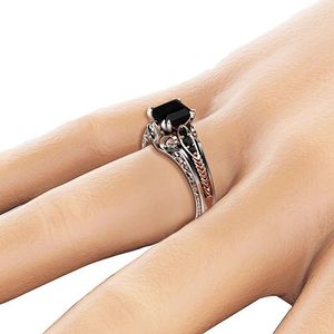 Anello quadrato nero a otto punte per donna, gioiello da dito alla moda in stile europeo e americano - Product Image 4