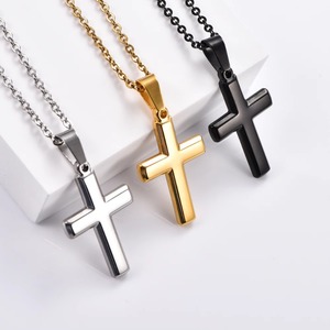 Collier classique en acier inoxydable avec pendentif croix pour femmes et hommes, bijou religieux en métal avec breloque Christ, chaîne de prière chrétienne - Product Image 2
