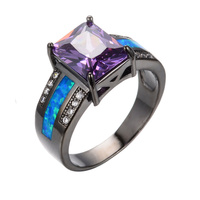 Vente chaude personnalité dames anneau rétro noir or violet opale carré rose zircon anneau mode élégant anneau bijoux en gros