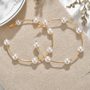 Pendientes Vintage chapados en <span class=keywords><strong>oro</strong></span> nuevo, pendientes de aro grandes, pendientes de perlas pequeñas con cuentas de perlas para niñas y mujeres - Product Image 4
