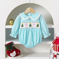 Vêtements pour bébé personnalisés froncés smockés vêtements pour bébé automne hiver brodé arbre de Noël à manches longues bouffantes dessin animé bébé barboteuses