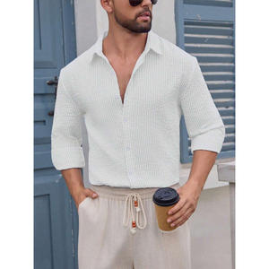 Camisa a cuadros de manga larga de algodón transpirable para hombre, estilo casual, corte ajustado, para ocio. - Product Image 5