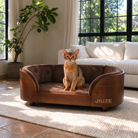 Lit pour animaux de compagnie en bois massif écologique de luxe XL personnalisé pour chats et chiens avec dossier rembourré intégré et accessoires amovibles