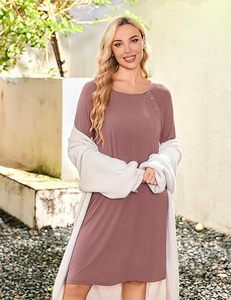Camisón de Maternidad para Mujer, Vestido de <span class=keywords><strong>Lactancia</strong></span> para Hospital, Vestido de Parto, Pijama de Manga Larga con Botones - Product Image 5