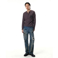 Jean en coton biologique pour homme, coupe droite ample, tricoté, avec rivets, effet délavé, déchiré, délavé à la vent, effet vieilli et déchirures, marque Claw Mark Lightning
