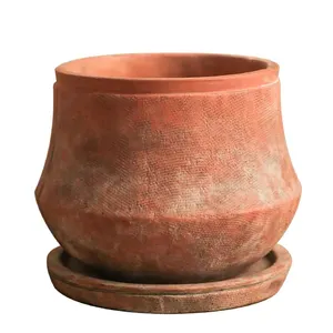 Maceta de maceta de terracotta natural de cemento vintage, decoración para el hogar, macetas de plantas con platillo, venta al por mayor